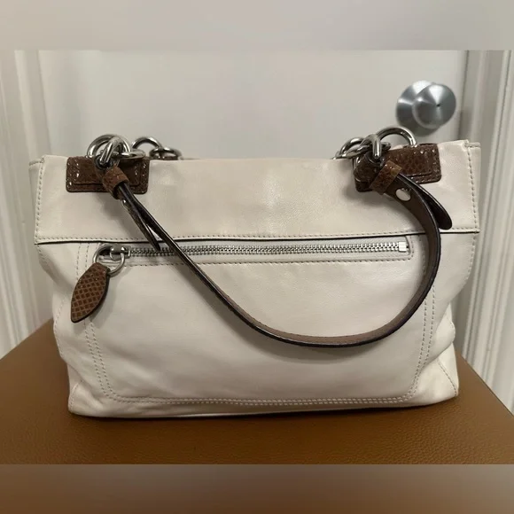 Coach Penelope Cream Leather Turnlock Tote Brown Trim - Picture 4 of 10